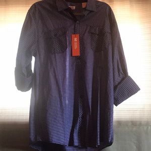 Double breasted plaid button-down shirt